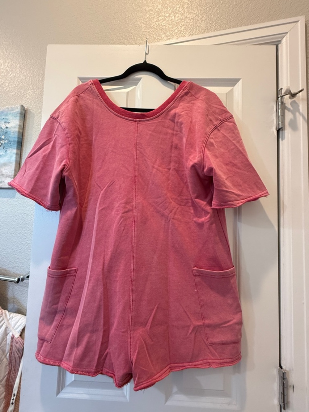 Umgee Pink Short Sleeve Romper with Front Pockets